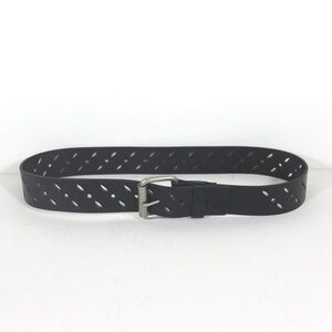Pierced Wide Black Leather Belt with Silver Buckle 25 26 27 28 29 30 31